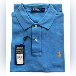 Ralph Lauren NWT men’s mesh large polo. Light blue w/orange horse.
